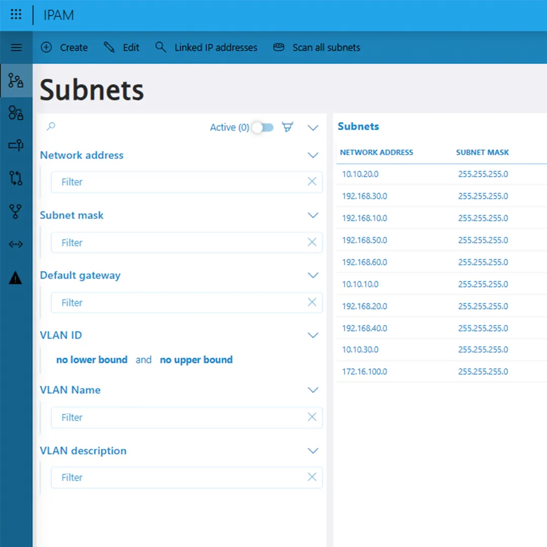 Detail screenshot of the IP Address Manager (IPAM) application.
