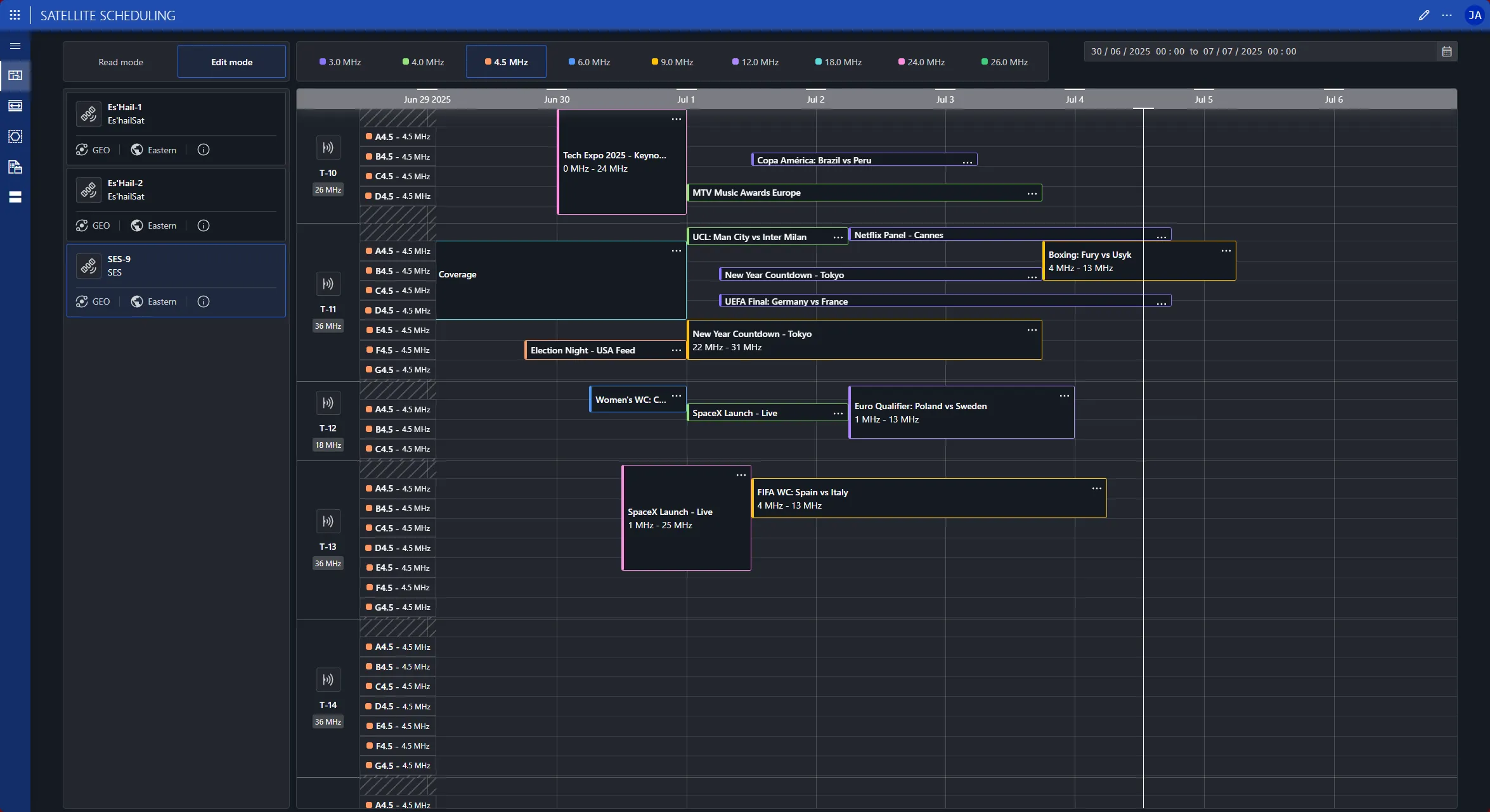 Satellite Scheduling Timeline Component