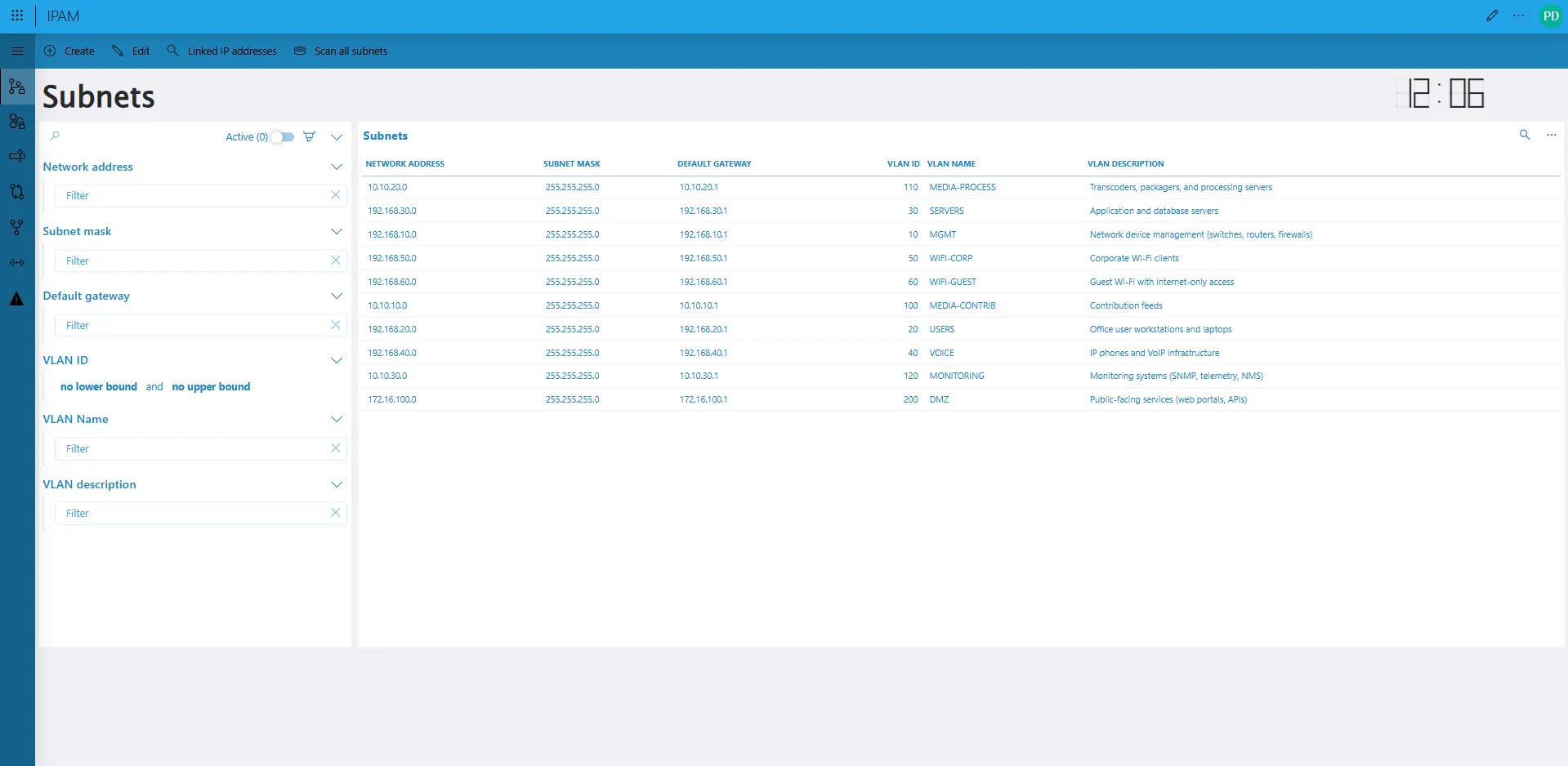 Screenshot of the IP Address Manager (IPAM) application